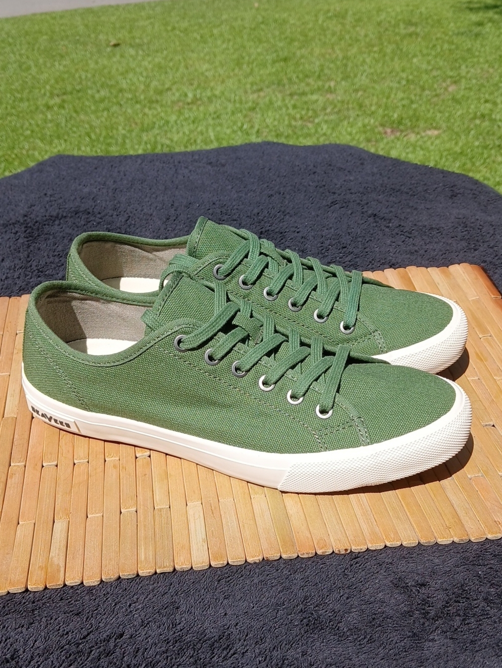 SeaVees Men's Low-Top Canvas Sneakers in Forest Green with White Sole